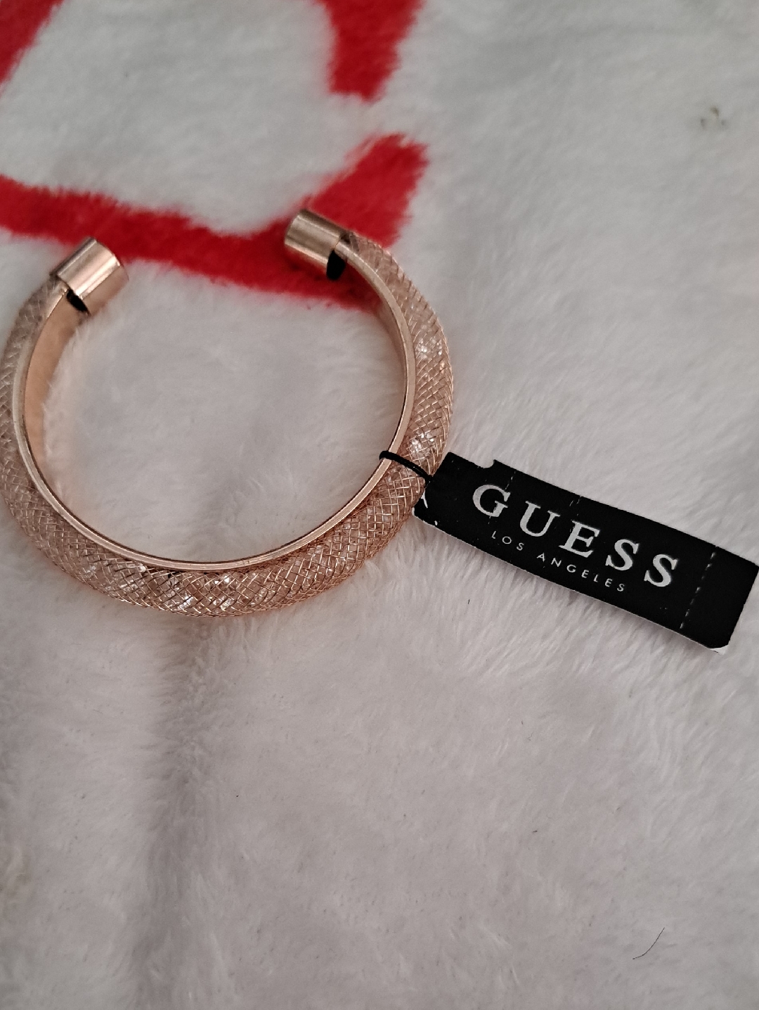 Guess Rose Gold Woven Textured Open Cuff Bracelet